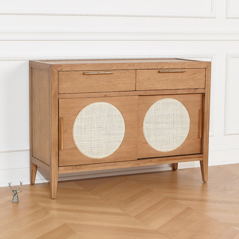 Klein dressoir MONTANA - Eigentijdse stijl in eikenhout, 2 deuren, 2 laden