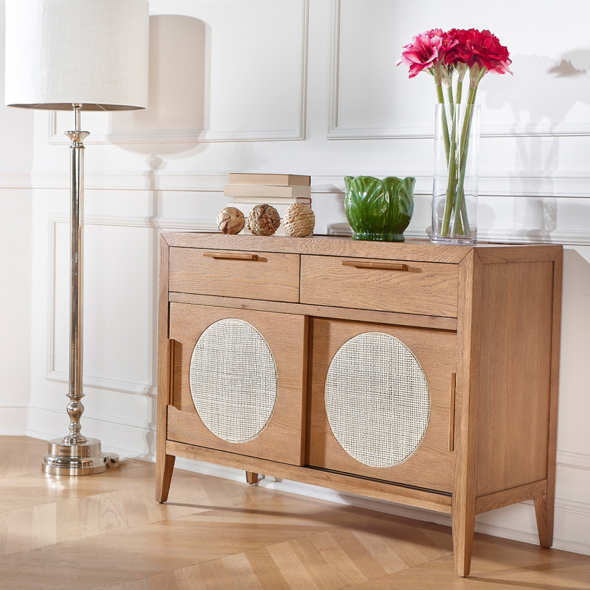 Klein dressoir MONTANA - Eigentijdse stijl in eikenhout, 2 deuren, 2 laden