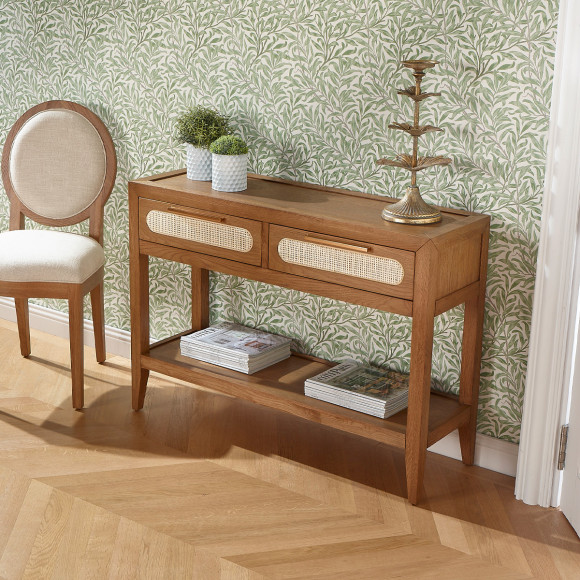 Consolle d'ingresso MONTANA - Stile contemporaneo, piano in rovere, 2 cassetti, 1 ripiano