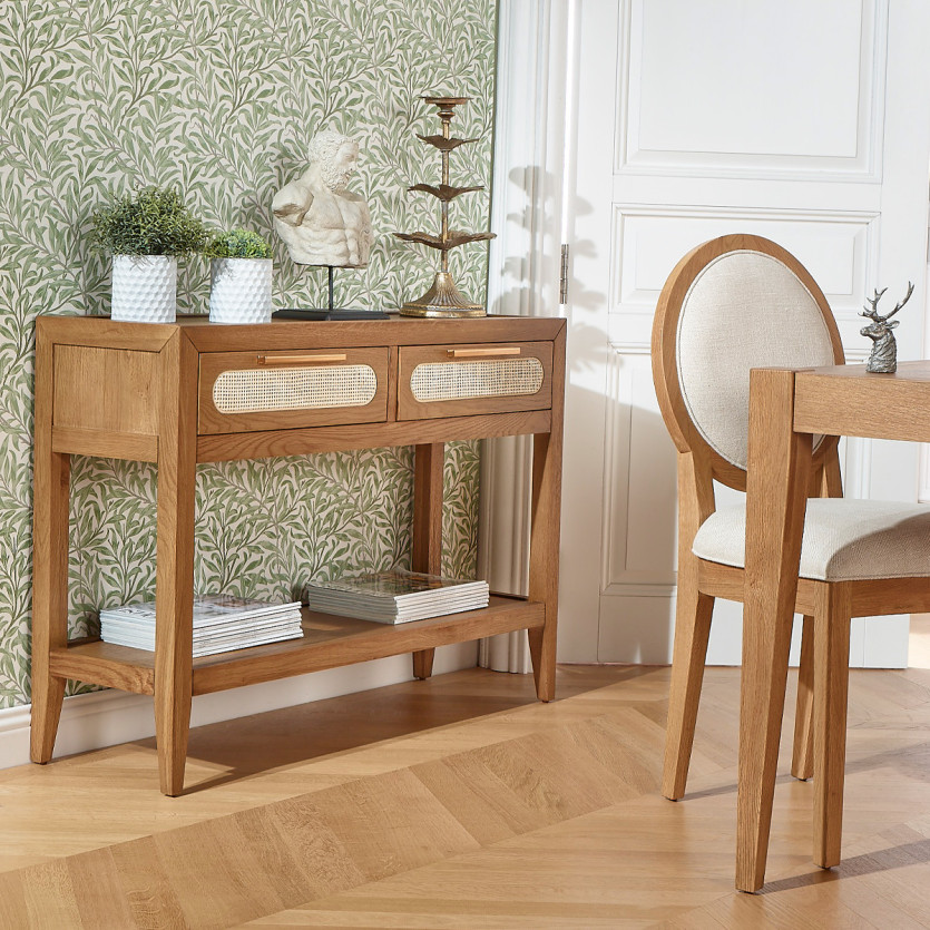 Console MONTANA - Estilo contemporâneo, tampo em carvalho, 2 gavetas, 1 prateleira