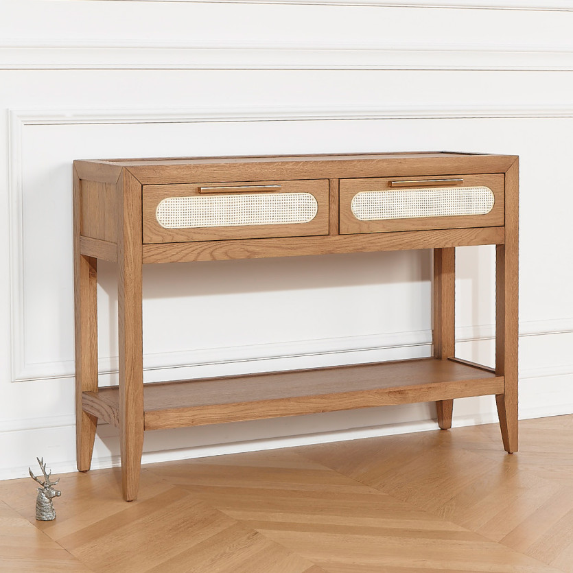 Console MONTANA - Estilo contemporâneo, tampo em carvalho, 2 gavetas, 1 prateleira