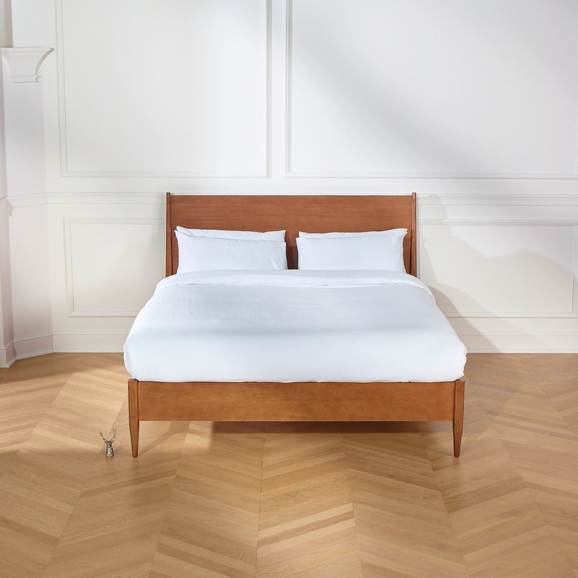 Lit double DALHIA - Style scandinave en bois, 150 x 200, taille anglaise