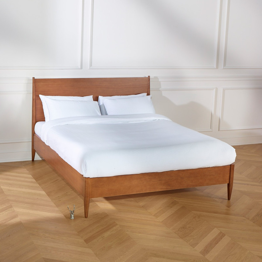 Lit double DALHIA - Style scandinave en bois, 150 x 200, taille anglaise