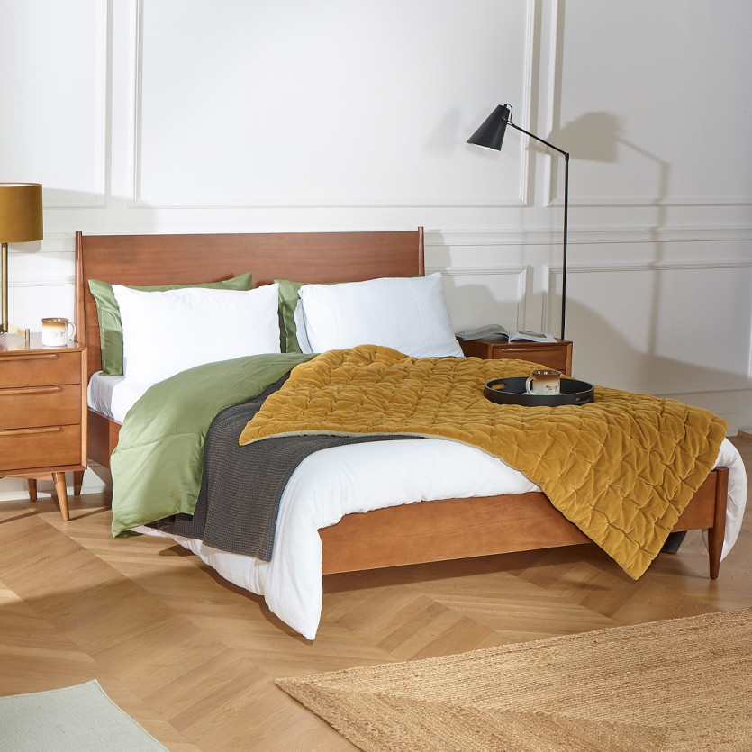 Lit double DALHIA - Style scandinave en bois, 135 x 190 cm, taille anglaise