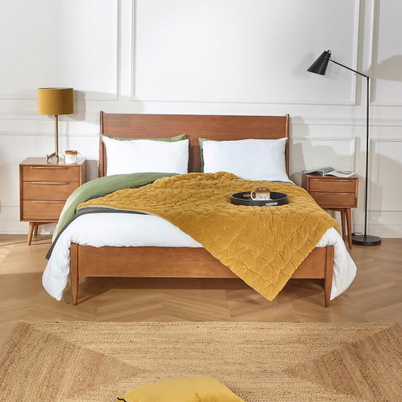Cama doble DALHIA - Estilo escandinavo de madera, 135 x 190 cm, tamaño inglés