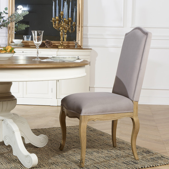 Lot de 2 chaises CONSTANCE PAUL - Style classique en velours et bois massif cerusé