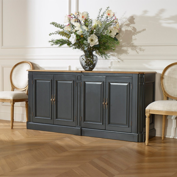 Buffet de salle à manger ARTHEMISE – Style shabby chic, plateau en chêne, 4 portes