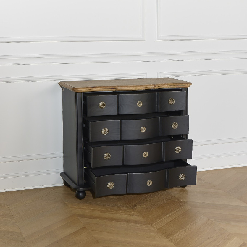 DIANA - Commode style shabby chic plateau en chêne, 4 tiroirs