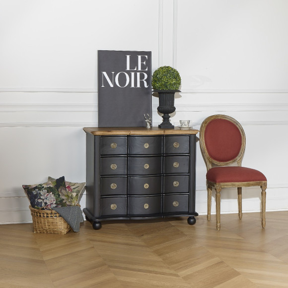 DIANA - Shabby chic stijl commode met eiken blad, 4 laden