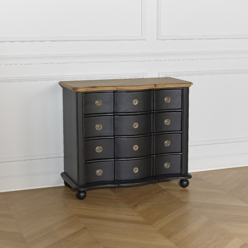 DIANA - Shabby-Chic-Kommode mit Eichenplatte, 4 Schubladen
