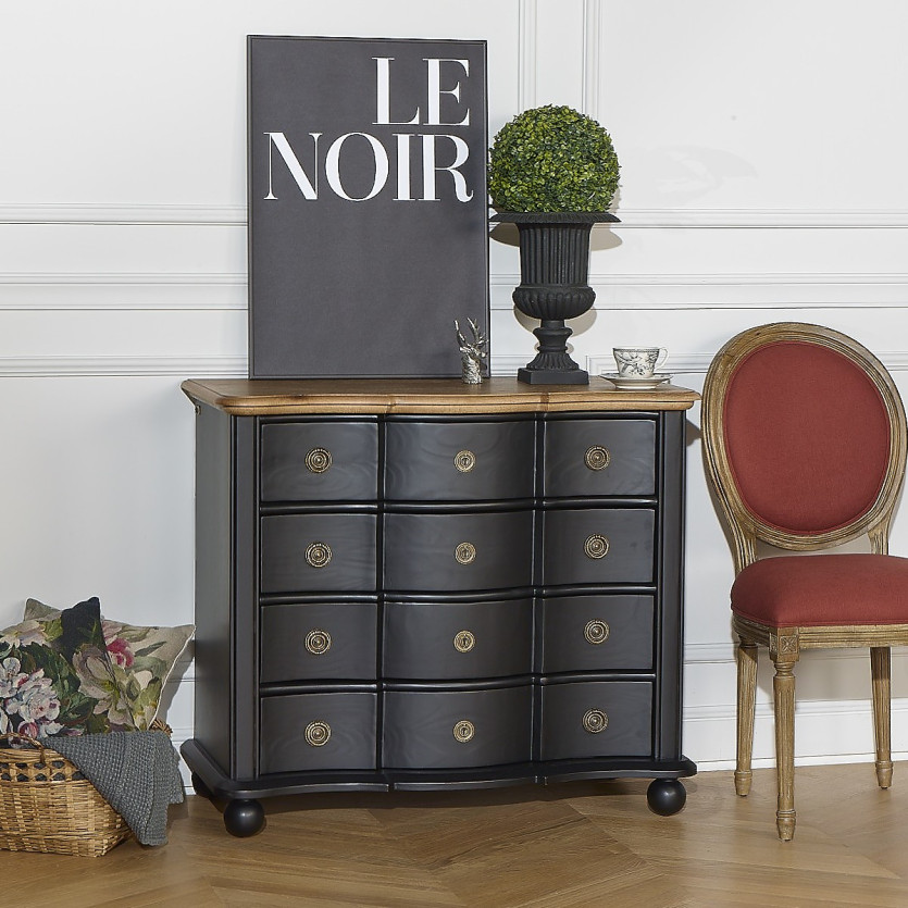 DIANA - Commode style shabby chic plateau en chêne, 4 tiroirs