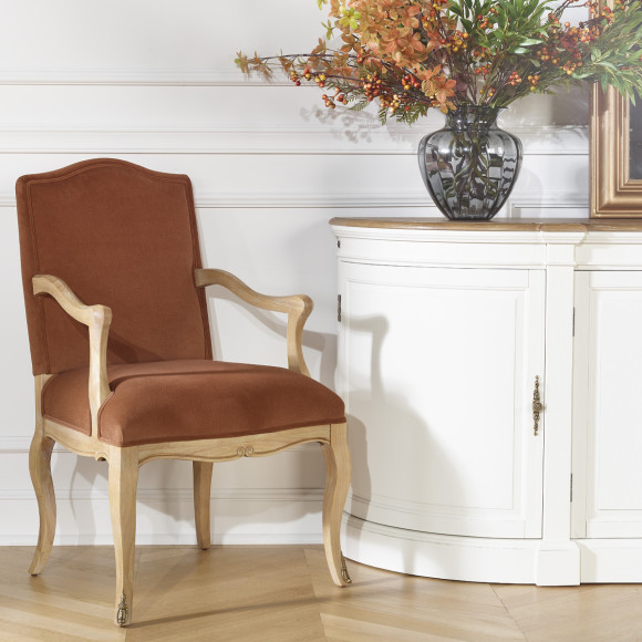 Fauteuil de table CONSTANCE PAUL -  Style voltaire en velours et bois massif cérusé