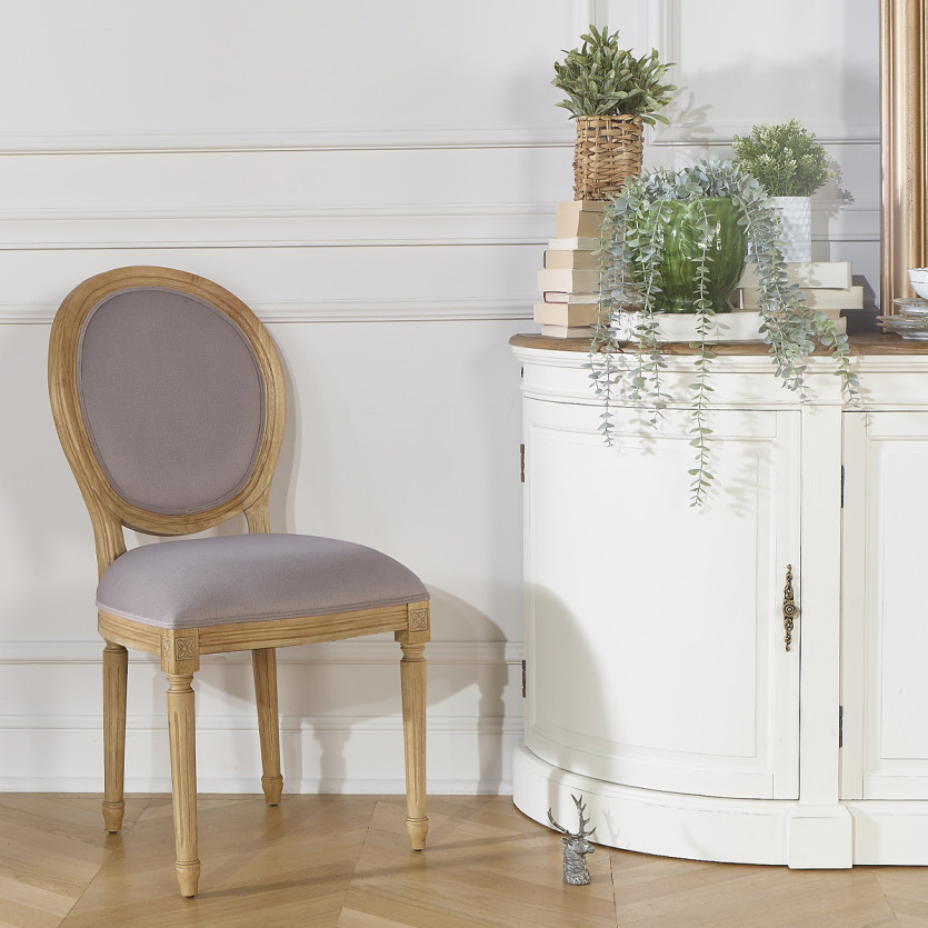 Lot de 2 chaises MEDAILLON PAUL - Style shabby chic en bois massif et tissu effet velours