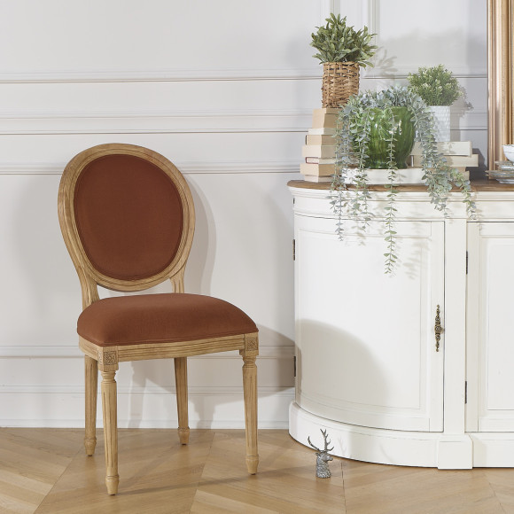 Lot de 2 chaises MEDAILLON PAUL - Style shabby chic en bois massif et tissu effet velours