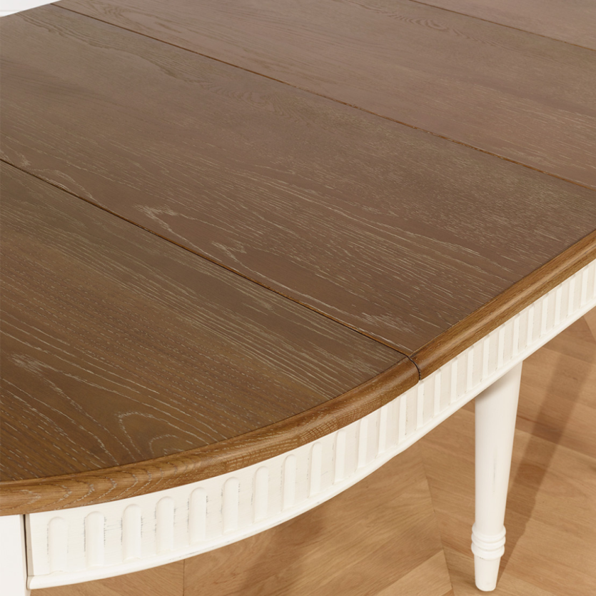 BERTRAND - White extendable dining table in shabby chic style, wooden, 4/14 seats