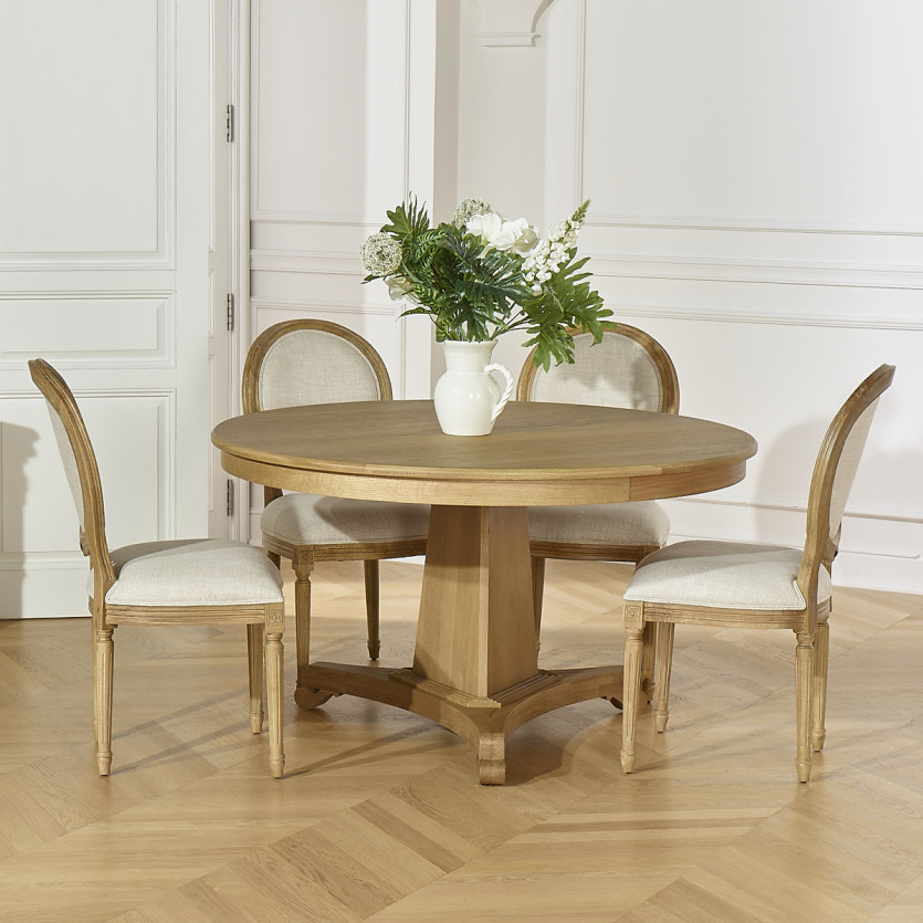 IRIS Round Dining Table - Shabby Chic Style, Oak Top, 4/6 Seats