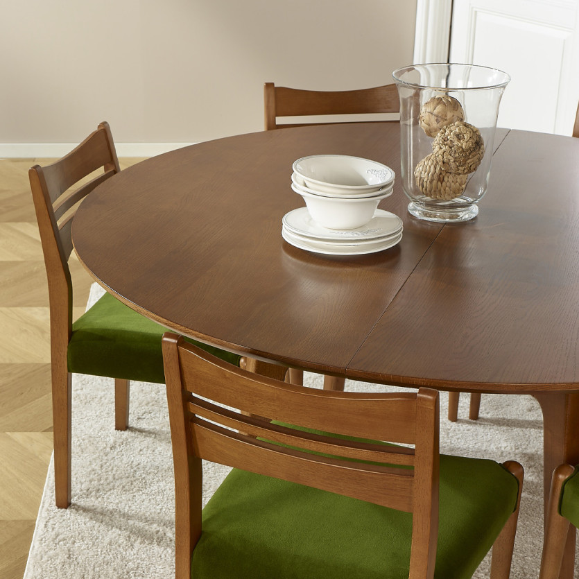 Table à manger ronde LEA - Style scandinave, pieds en bois massif, 6/8 personnes