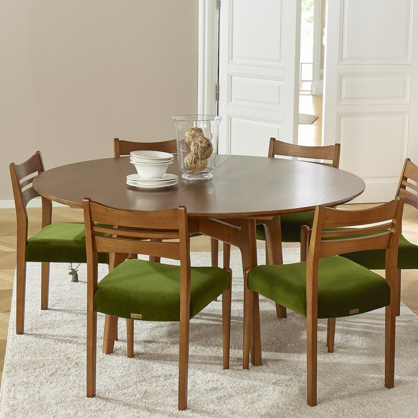Table à manger ronde LEA - Style scandinave, pieds en bois massif, 6/8 personnes