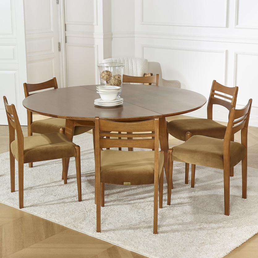 Table à manger ronde LEA - Style scandinave, pieds en bois massif, 6/8 personnes