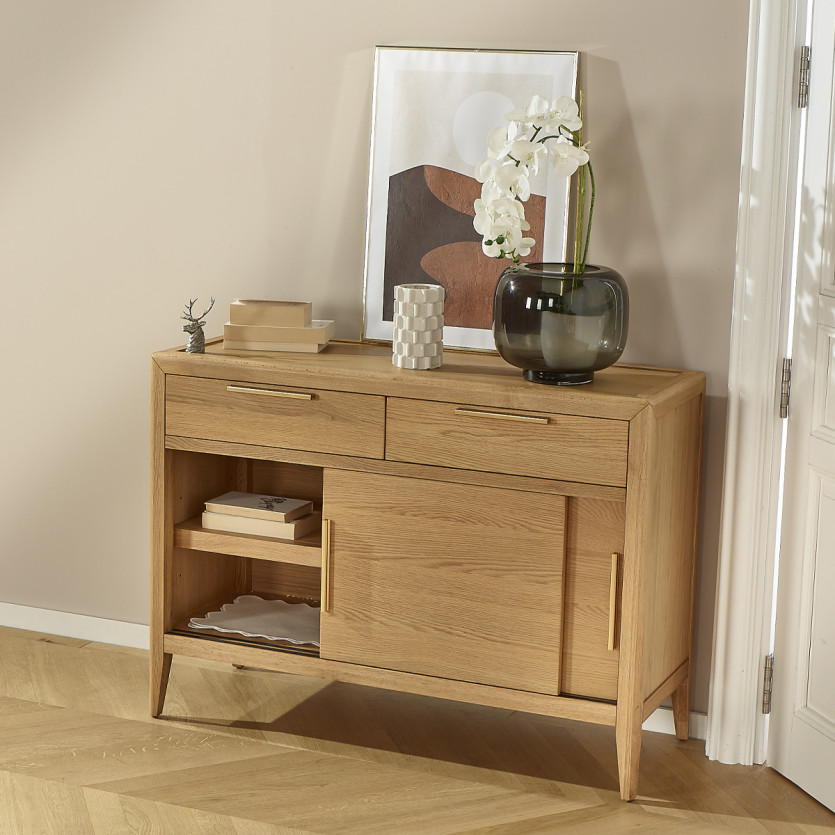 Small TENNESSEE sideboard - Contemporary style in oak, 2 doors, 2 drawers