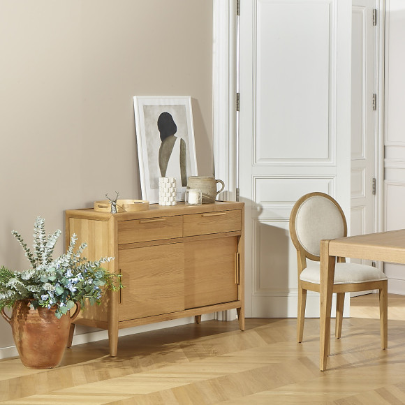 Pequeño aparador TENNESSEE - Estilo contemporáneo en roble, 2 puertas, 2 cajones