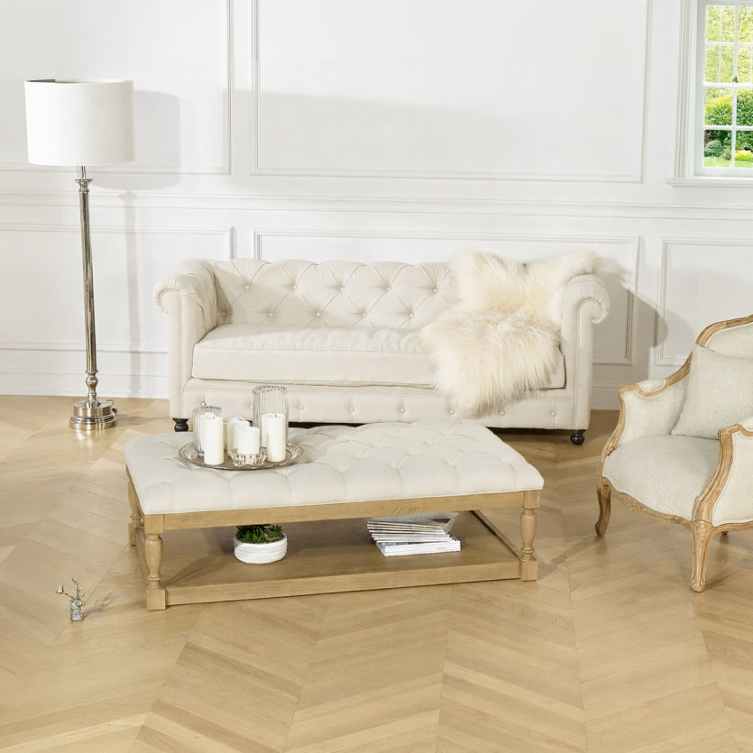 NOAH salontafel - Shabby chic stijl, gestoffeerd tafelblad