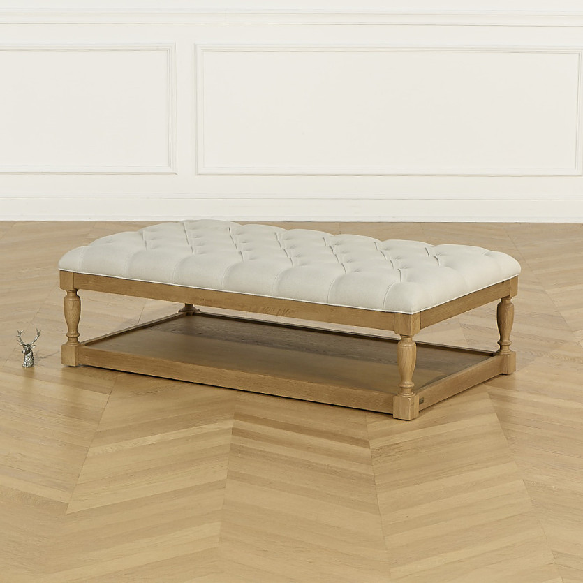 NOAH Coffee Table - Shabby Chic Style, Upholstered Fabric Top