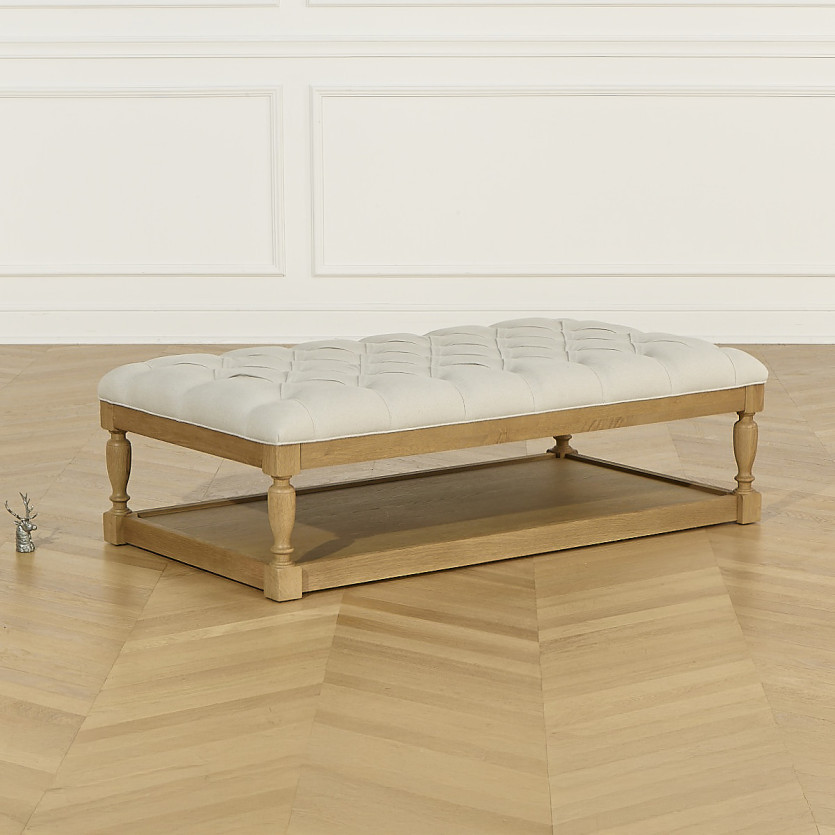 Table basse NOAH - Style shabby chic, plateau tissu capitonné