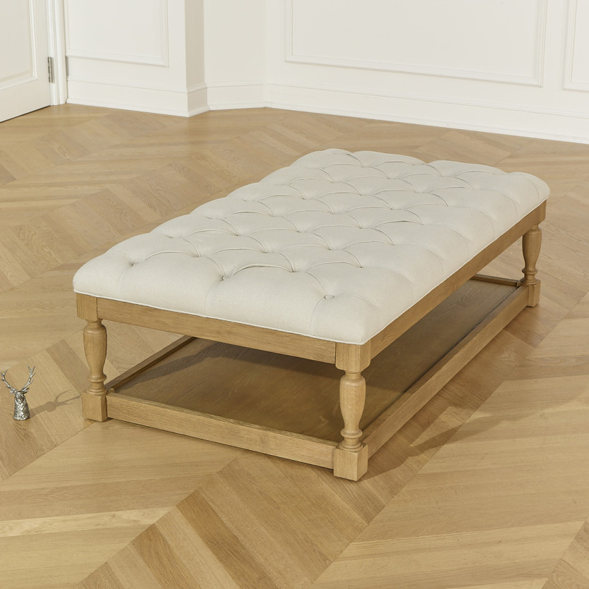 Mesa de centro NOAH - Estilo shabby chic, tablero de tela acolchada