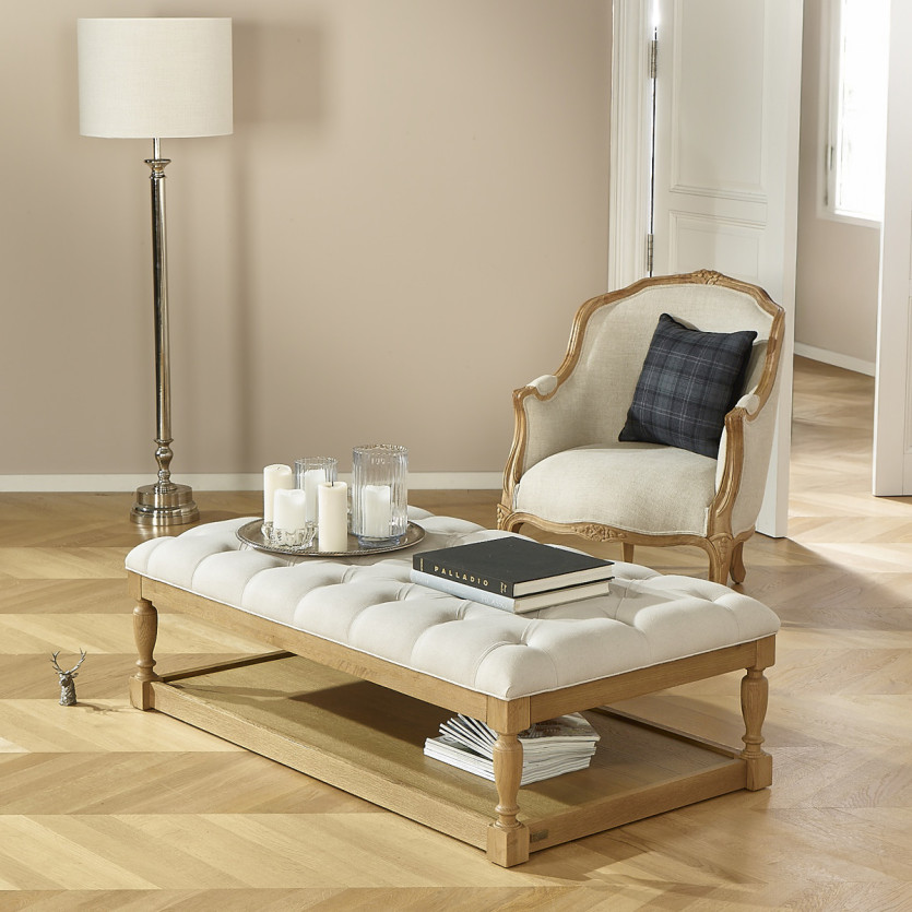 NOAH Coffee Table - Shabby Chic Style, Upholstered Fabric Top
