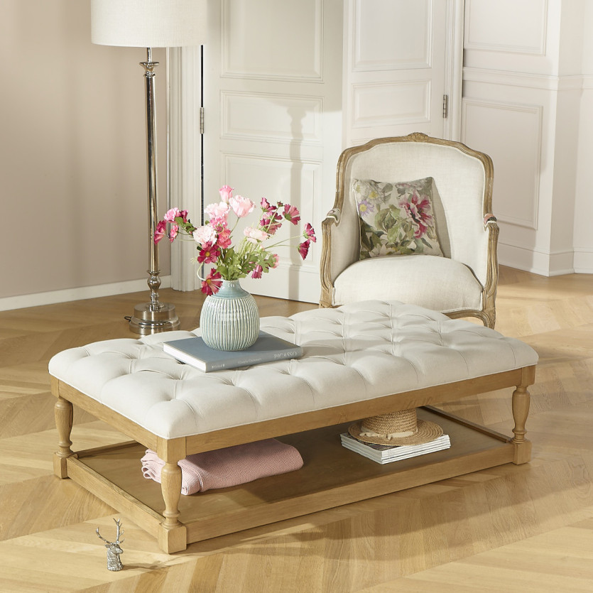 Mesa de centro NOAH - Estilo shabby chic, tampo de tecido acolchoado