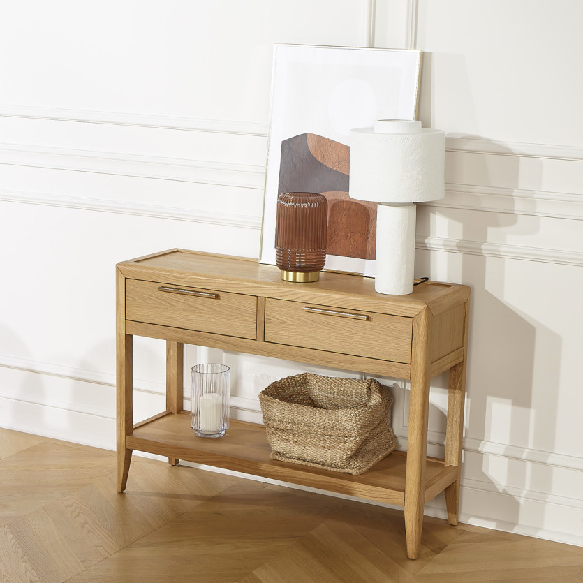 TENNESSEE Entry Console - Contemporary style, oak top, 2 drawers
