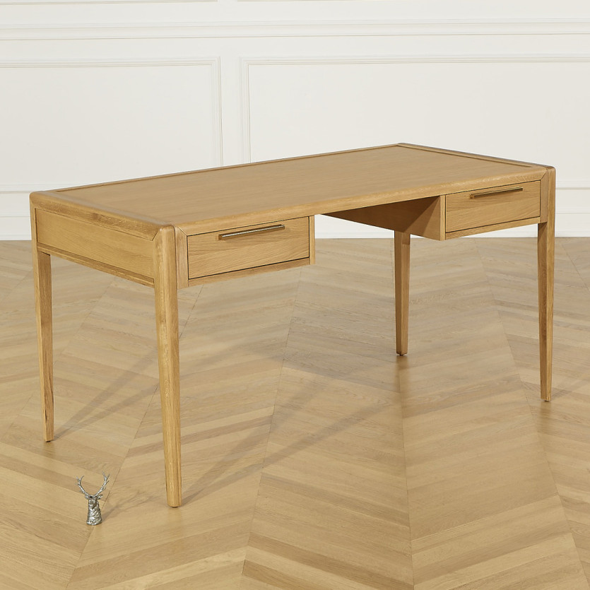Bureau TENNESSEE - Style contemporain en chêne clair, 2 tiroirs