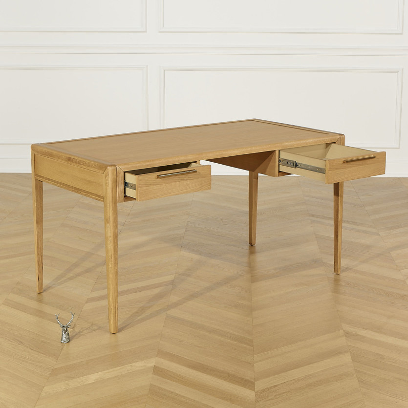 Bureau TENNESSEE - Style contemporain en chêne clair, 2 tiroirs