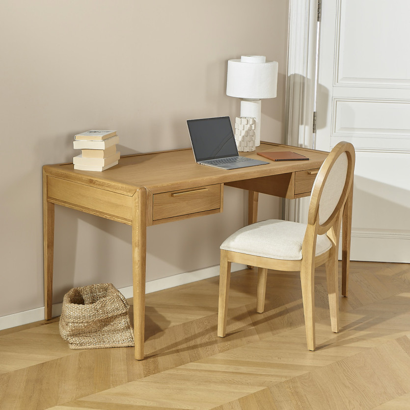 Bureau TENNESSEE - Style contemporain en chêne clair, 2 tiroirs