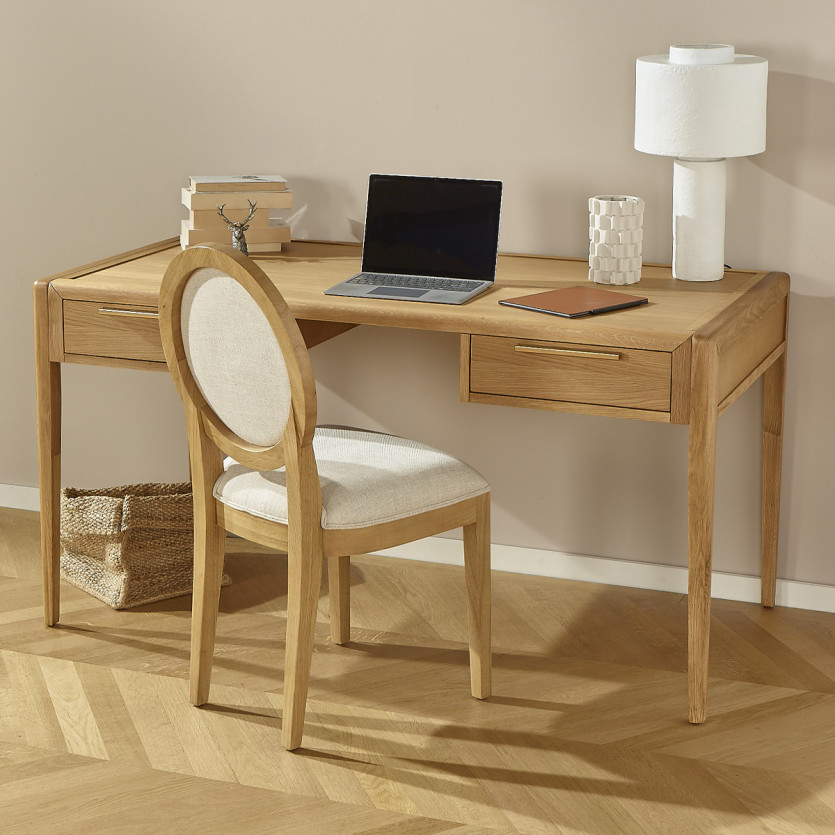 Bureau TENNESSEE - Style contemporain en chêne clair, 2 tiroirs