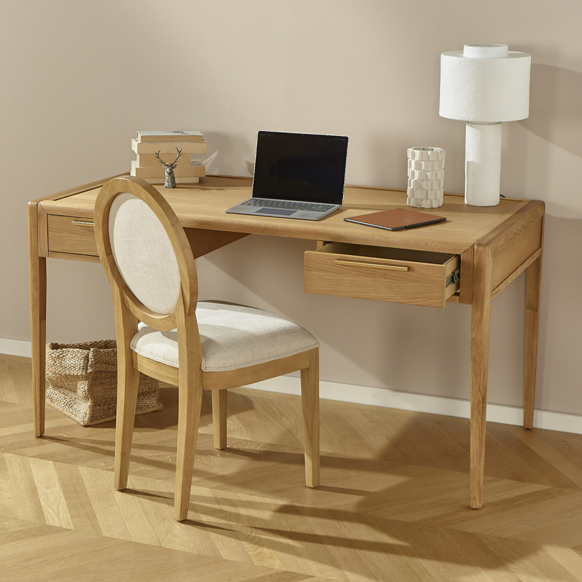 Bureau TENNESSEE - Style contemporain en chêne clair, 2 tiroirs