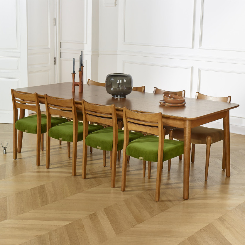 Table à manger extensible BEN - Style scandinave, pieds en bois massif, 8/10 personnes
