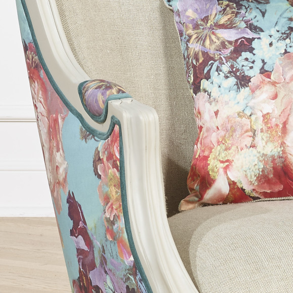 Fauteuil bergère VICTOR BOTANIQUE - Style romantique en tissu imprimé et bois massif, 1 place