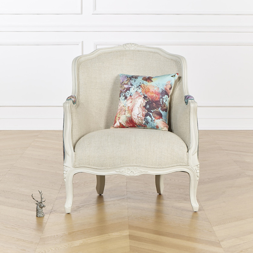 Fauteuil bergère VICTOR BOTANIQUE - Style romantique en tissu imprimé et bois massif, 1 place