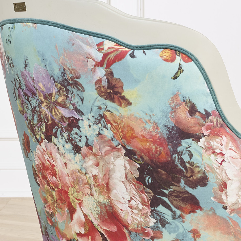 Fauteuil bergère VICTOR BOTANIQUE - Style romantique en tissu imprimé et bois massif, 1 place