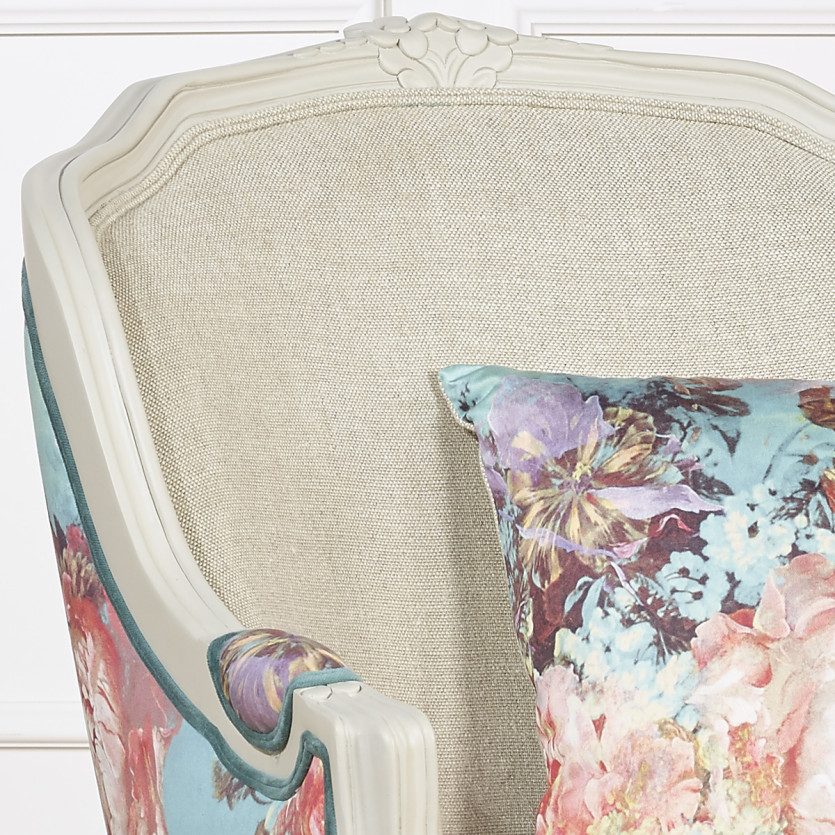 Fauteuil bergère VICTOR BOTANIQUE - Style romantique en tissu imprimé et bois massif, 1 place