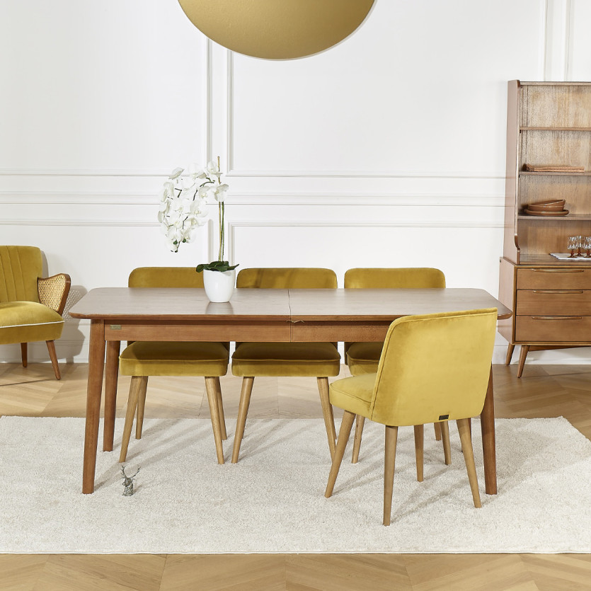 Mesa de comedor rectangular SOLO - Estilo escandinavo, patas de madera maciza, 4/6 personas
