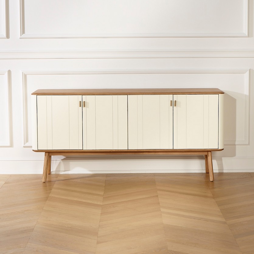 KYOTO - Buffet blanc style contemporain, plateau en chêne, 4 portes, bois certifié FSC®