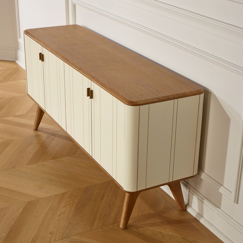 KYOTO - Buffet blanc style contemporain, plateau en chêne, 4 portes, bois certifié FSC®