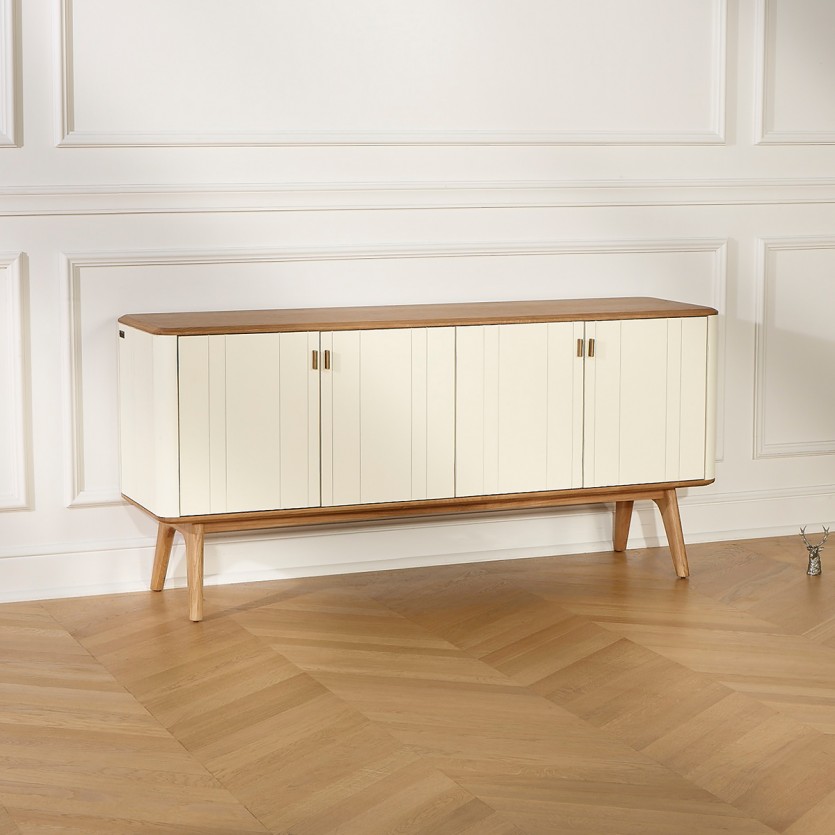 KYOTO - Buffet blanc style contemporain, plateau en chêne, 4 portes, bois certifié FSC®