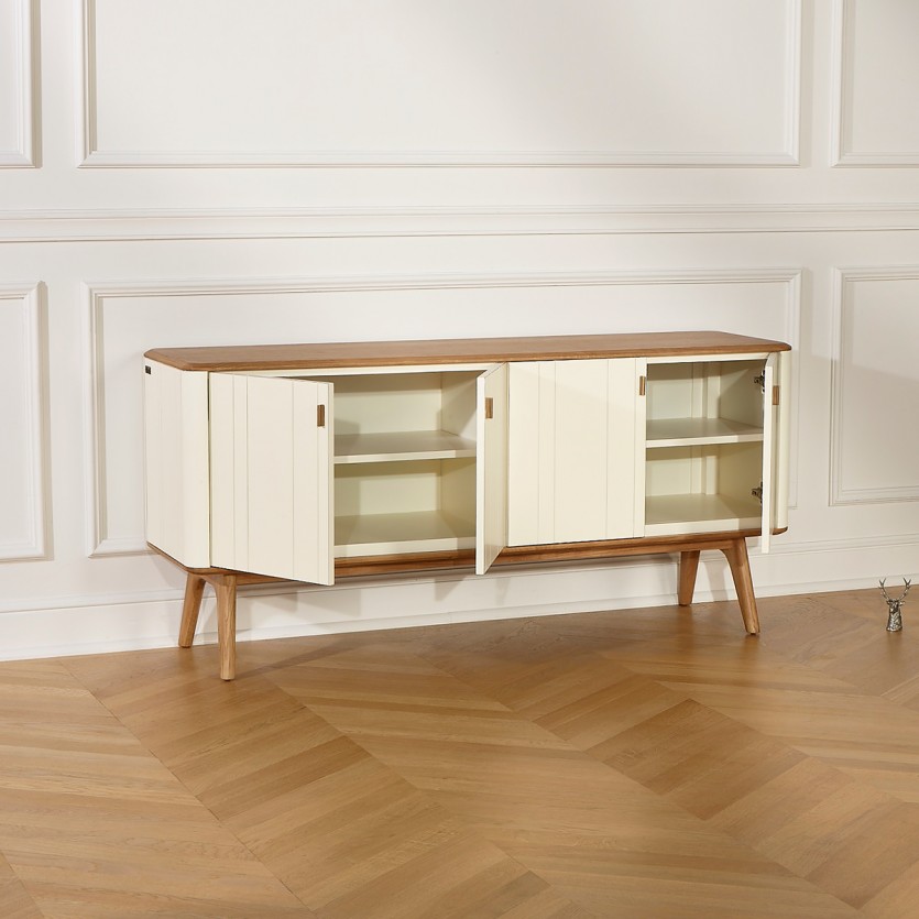 KYOTO - Buffet blanc style contemporain, plateau en chêne, 4 portes, bois certifié FSC®