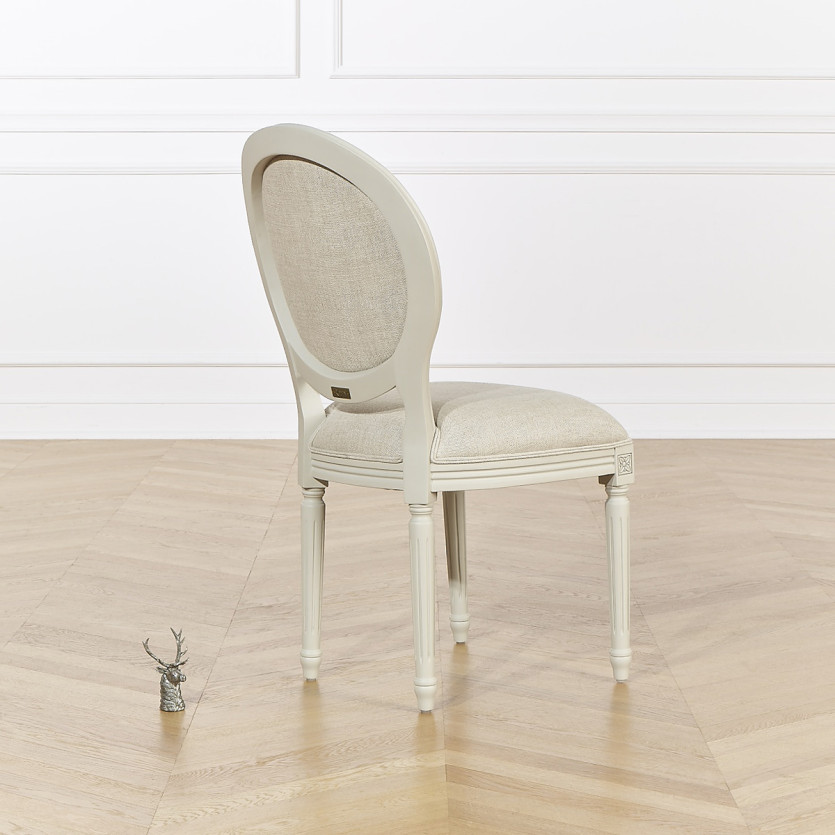 Lot de 2 chaises MEDAILLON - Style shabby chic en bois massif patine ivoire et lin premium