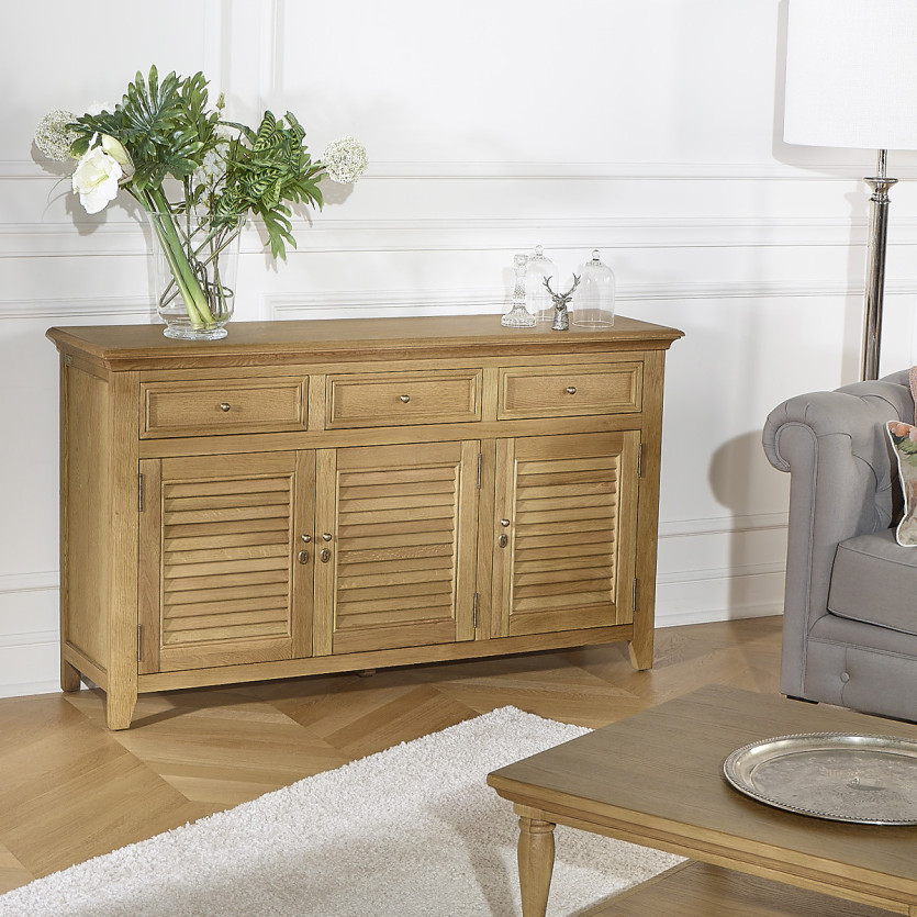 Buffet CHARLES - Shabby chic style in oak, 3 drawers, 3 doors