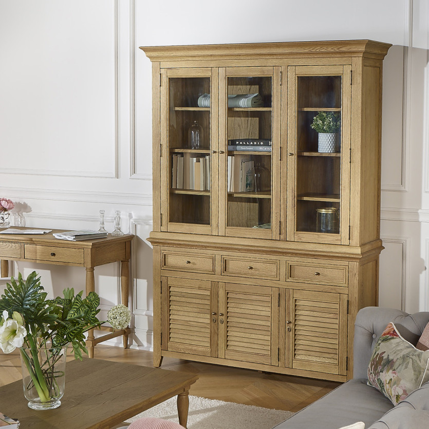 Vaisselier CHARLES - Style shabby chic en chêne, 3 tiroirs, 6 portes